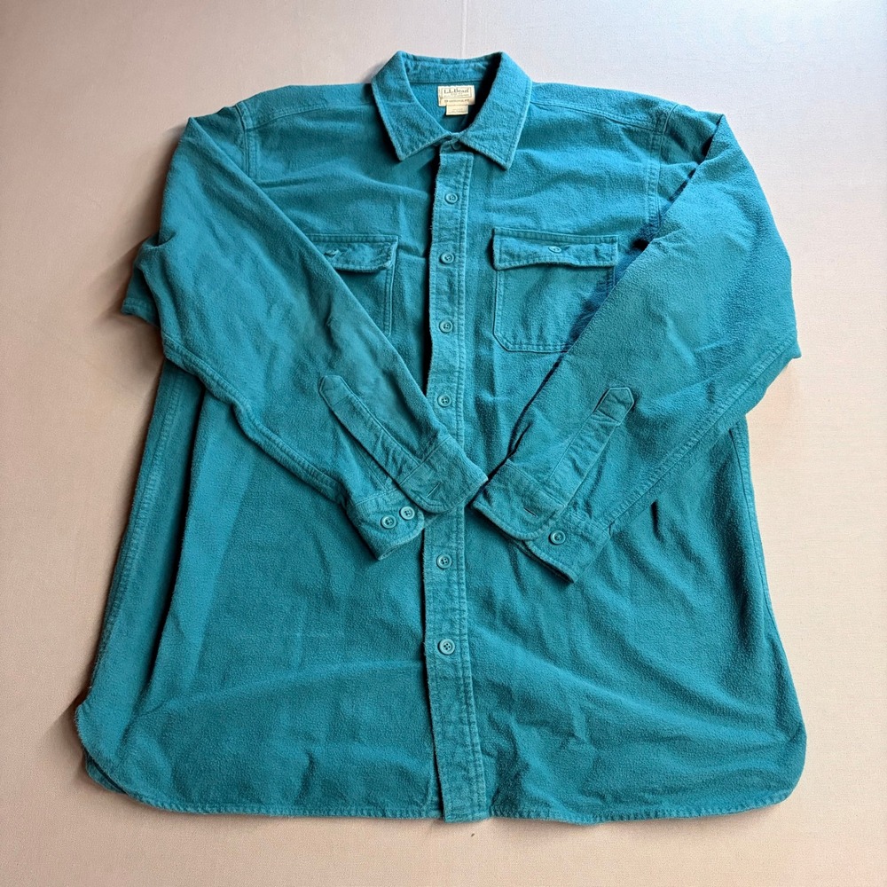 LL Bean Mens XL Tall Chamois Cloth Shirt Teal Green Cotton Traditional Fit